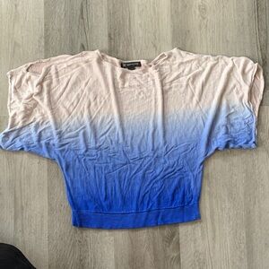 Dolman Sleeve Ombre open shoulder Top - cream to Blue